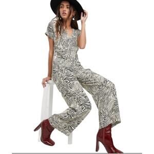 Capulet Riley Boho V-Neck Zebra Print Jumpsuit Size Small